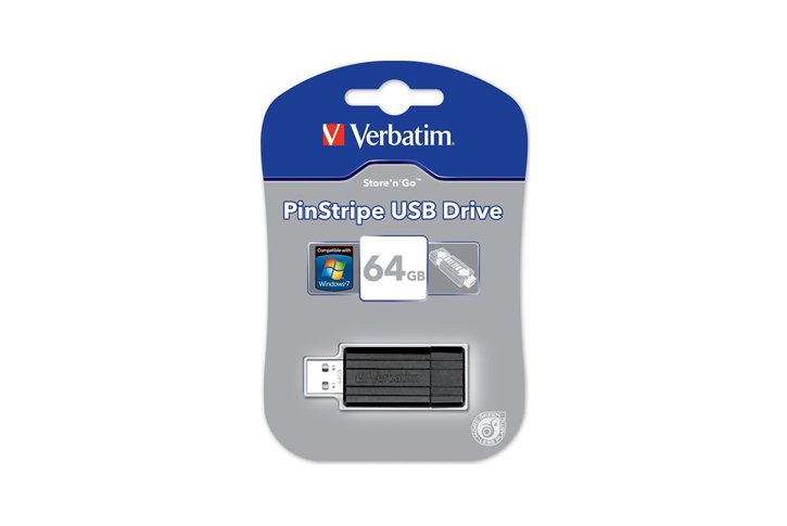 זכרון USB נייד  Verbatim 64GB PinStripe USB Drive Black