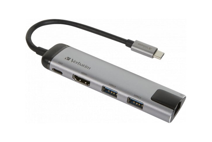 מפצל USB-C לחיבורי Verbatim USB 3.0 HDMI 4K Ethernet USB-C